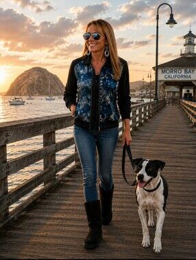 Chico's Black and Blue Bomber Jacket